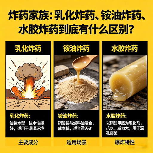 新邱炸药家族：乳化炸药、铵油炸药、水胶炸药到底有什么区别？